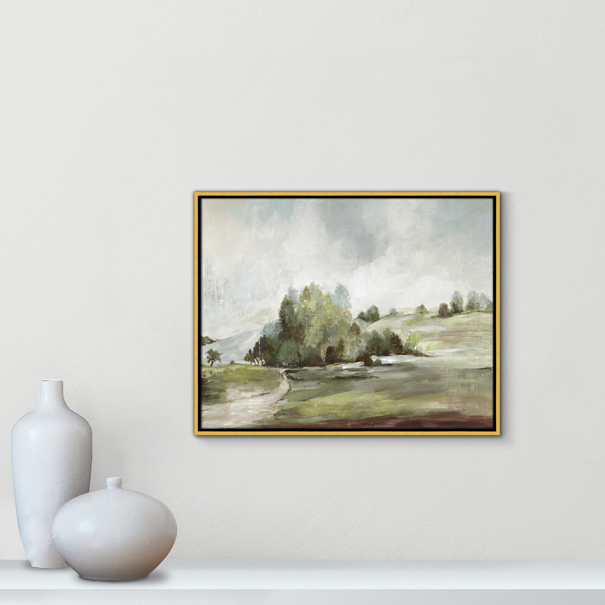 Green Country Road by Allison Pearce - Floater Frame Print on Canvas, Gold, 23.5" H x 29.5" W
