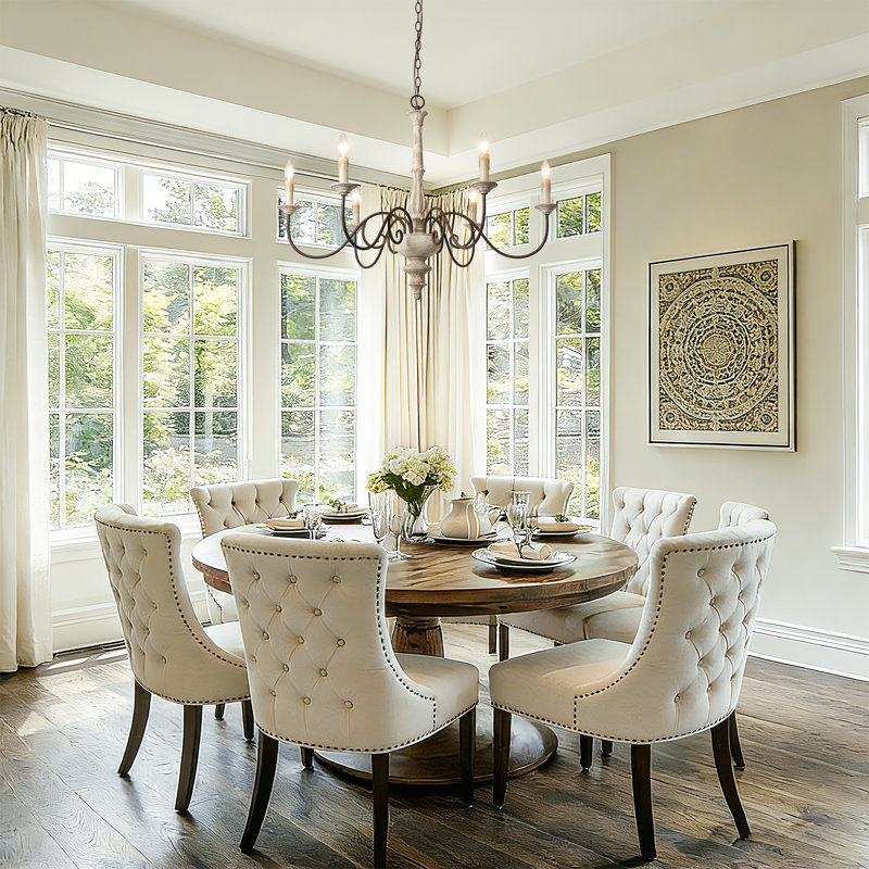 Grand lustre classique 37 po avec bois de style Freddi 6 lumières
