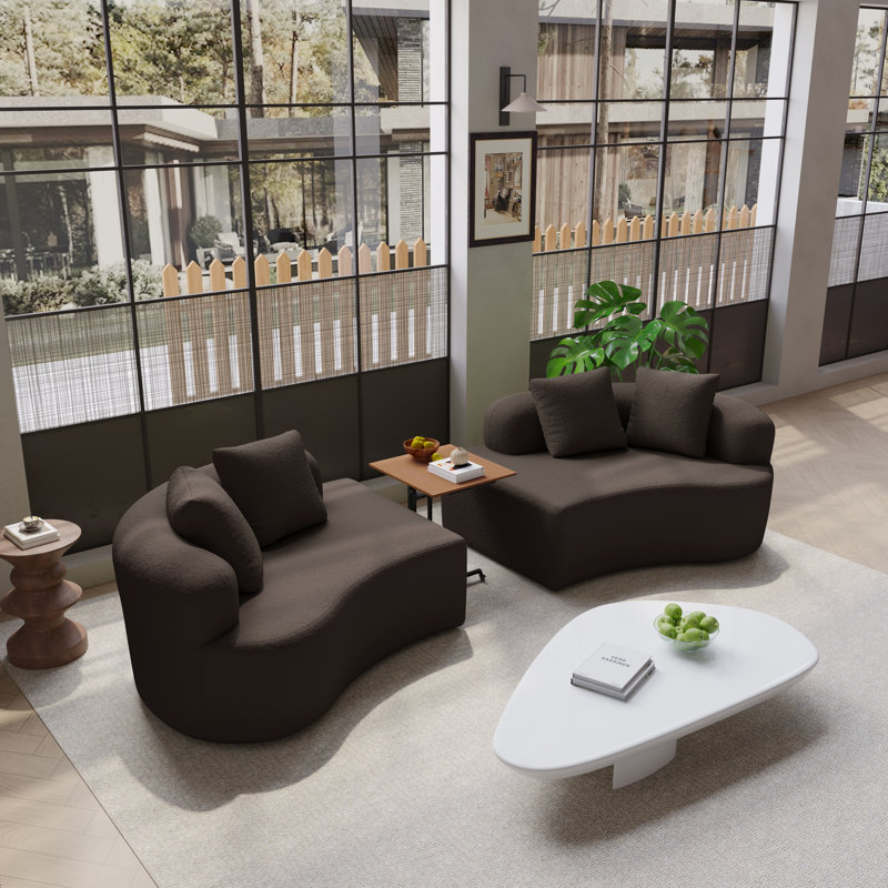 Modular Curved Sofa, 2-Piece Free-Standing Sections, Teddy Upholstery, Foam & Spring Support, No Assembly Couch For Small Spaces