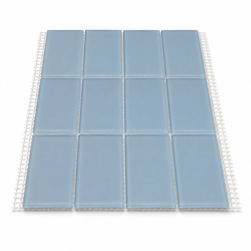 Carrelage mosaïque en verre bleu ciel Wind 3 "x 6", Frosted Sky Blue - 1 Sheet (1 Sq Ft)