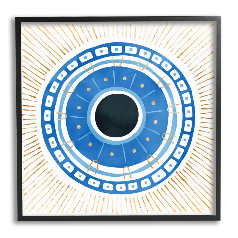 " Patterned Evil Eye Mati Symbol " by Ziwei Li, Midnight Black Framed Giclee, 12" H x 12" W x 1.5" D