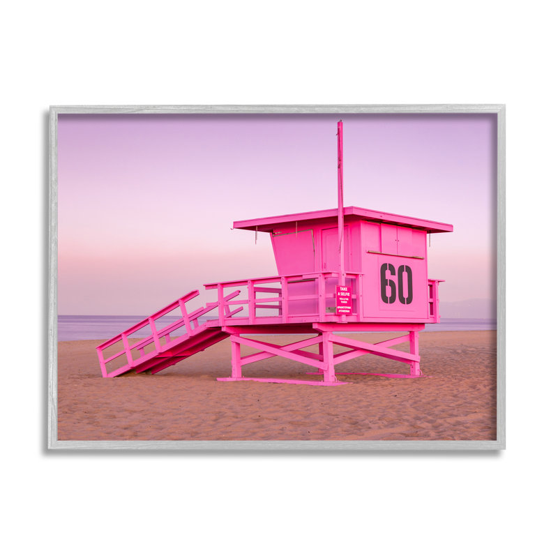 Photographie d'une cabane de plage rose, H 11 po x l 14 po x P 1,5 po, Gris