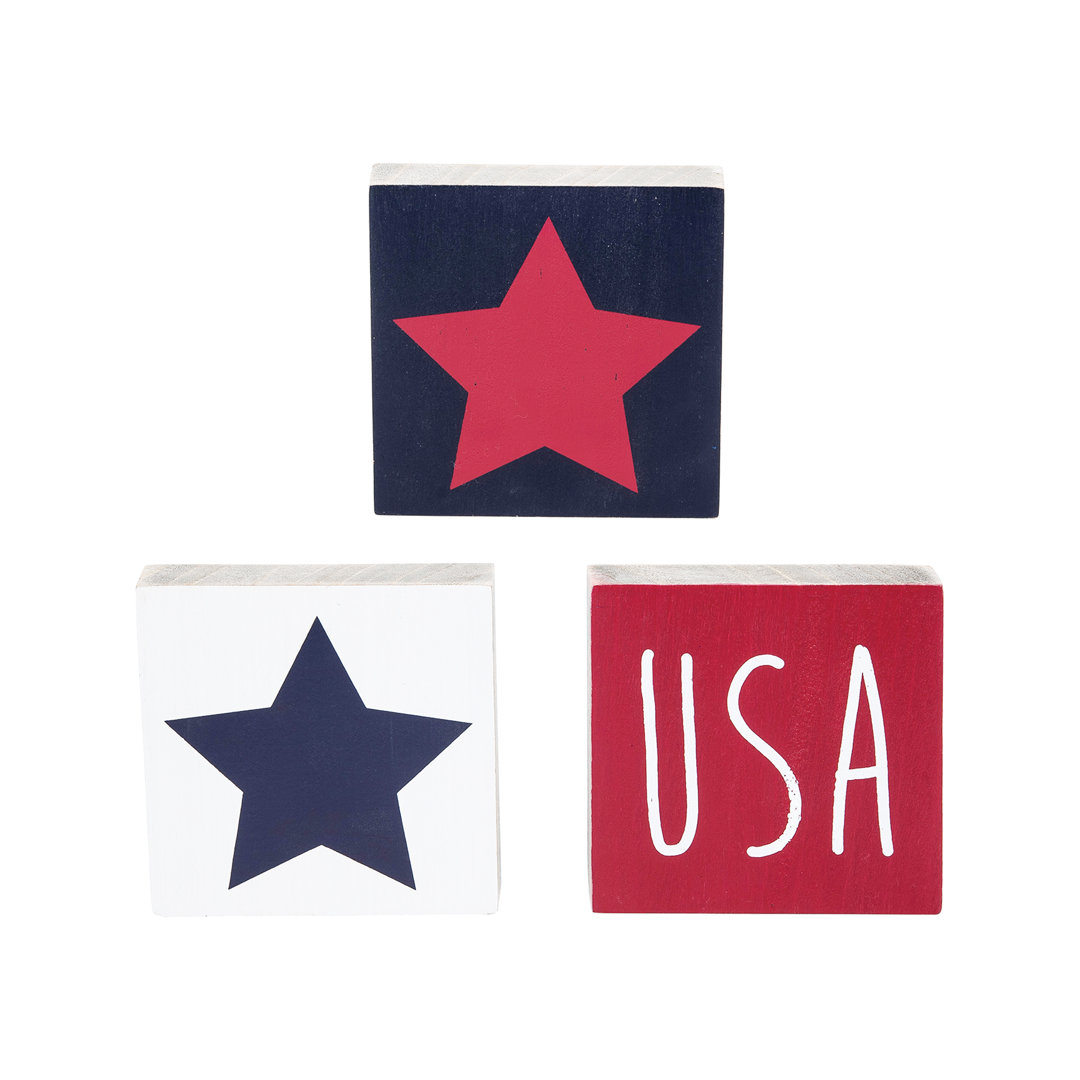 Americana July 4Th USA Red White And Blue Squares Sitter, Set Of 3 The Holiday Aisle®