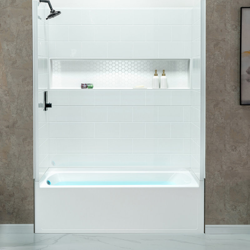 60” x 32” Four-Piece Direct-to-Stud Alcove Tub Surround with Left/Right-Drain Soaking Bathtub Combo in White, Left