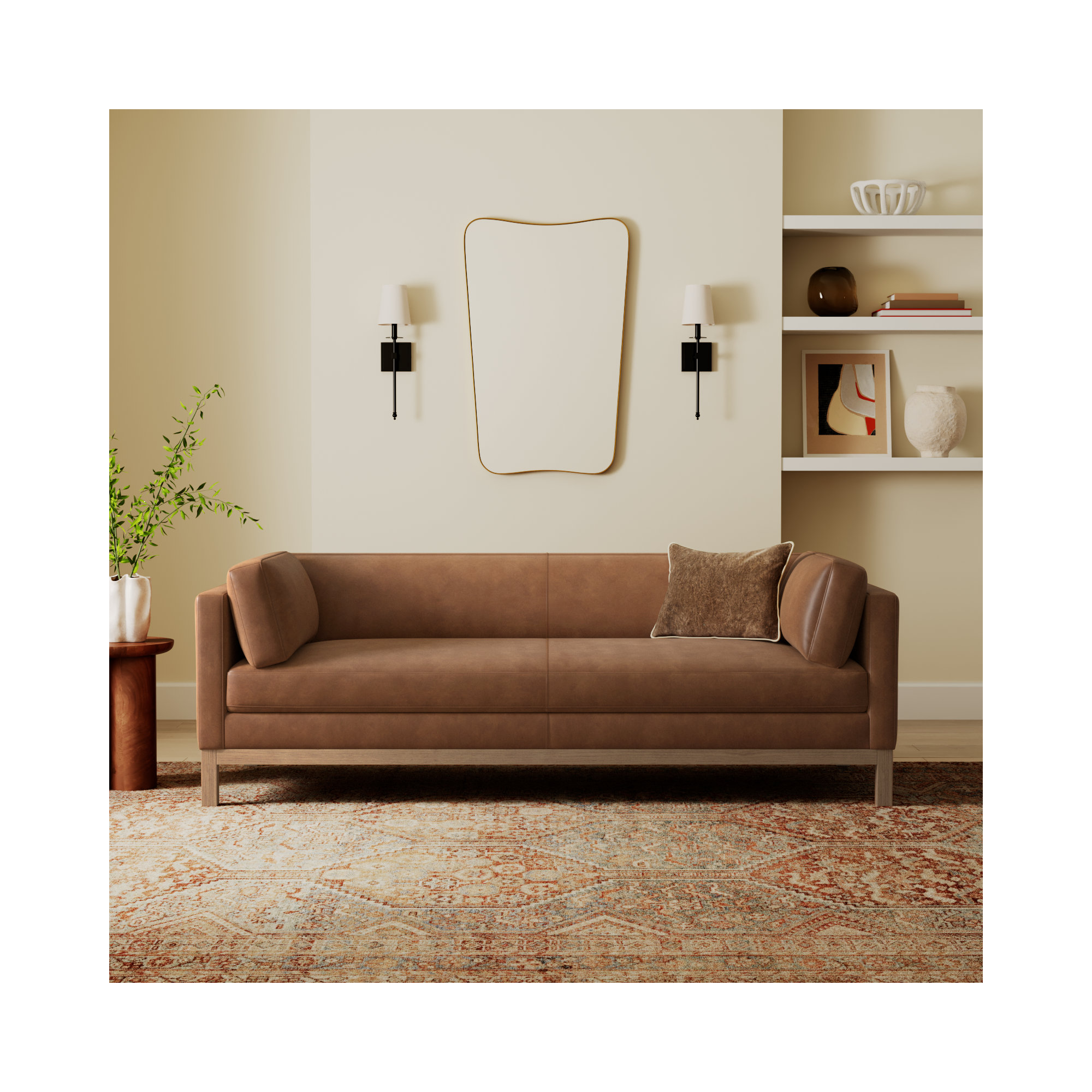 Nels 82'' Genuine Leather Square Arm Sofa
