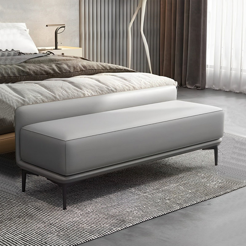 Genuine Leather Upholstered Bench, Gray, 19.68" H x 59.05" W x 18.11" D