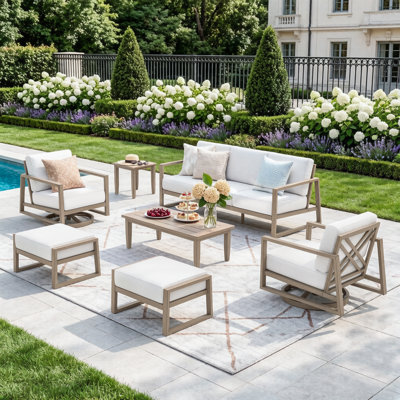 Hamarto Patio 5 Person Aluminum Swivel Conversation Set With Ottomans And Cushions
