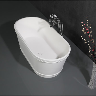 Kingston Brass Arcticstone 60-Inch Solid Surface Oval Double Ended Freestanding Tub with Drain