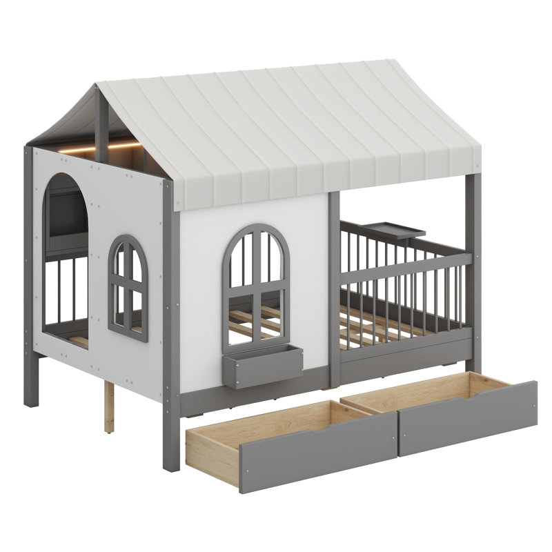 Lit maison avec grands tiroirs, Gris