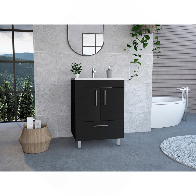 Othello Single Bathroom Vanity, Double Door Cabinet,  One Drawer, Black