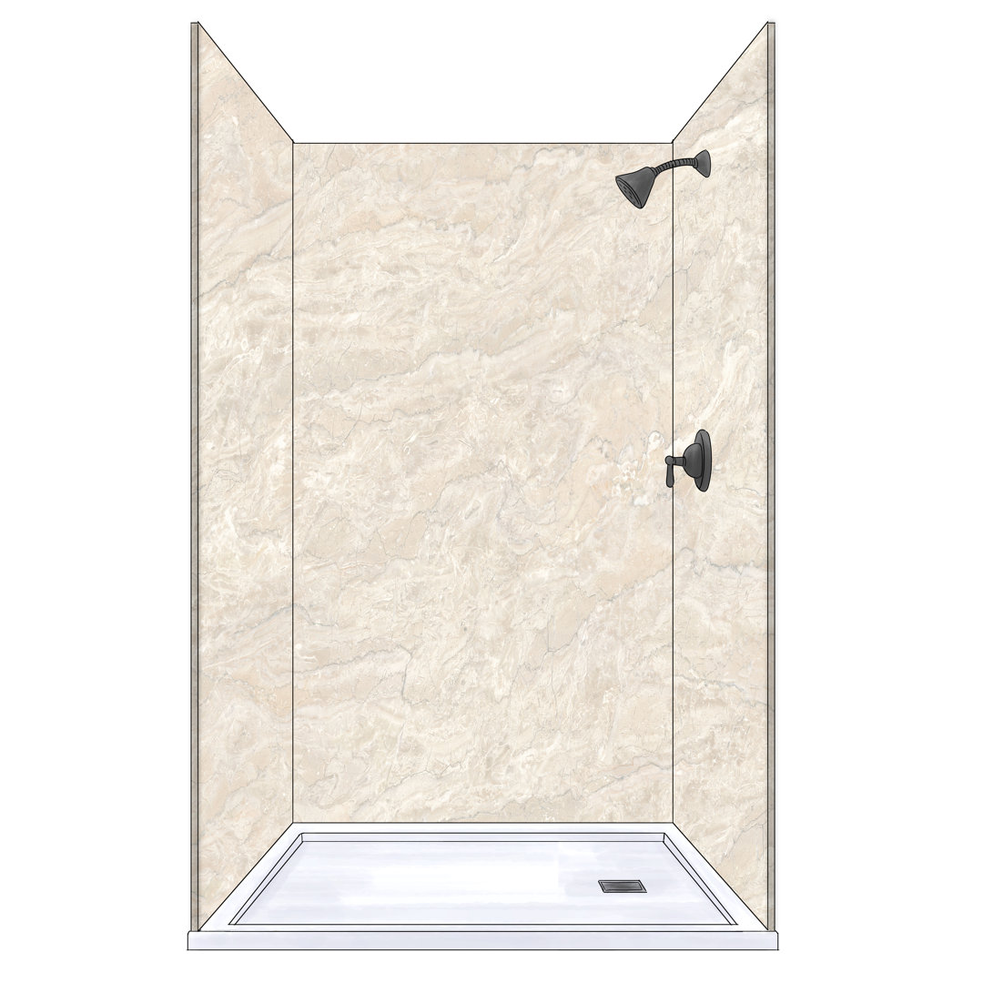 Polymarm 48" W 80" H 36" D Three Wall Composite Shower Wall Panel Surround Polymarm 