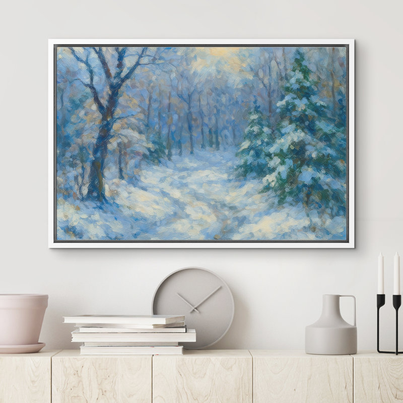 «Blue Winter Forest Path», reproduction d'art encadrée sur toile encadrée, H 16 po x l 24 po x P 1,5 po, Blanc