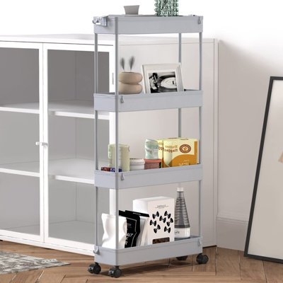Slim Storage Cart 4 Tier, Storage Organizer Rolling Utility/ Mobile Shelving Unit Slide Out Storage Cart by Rebrilliant