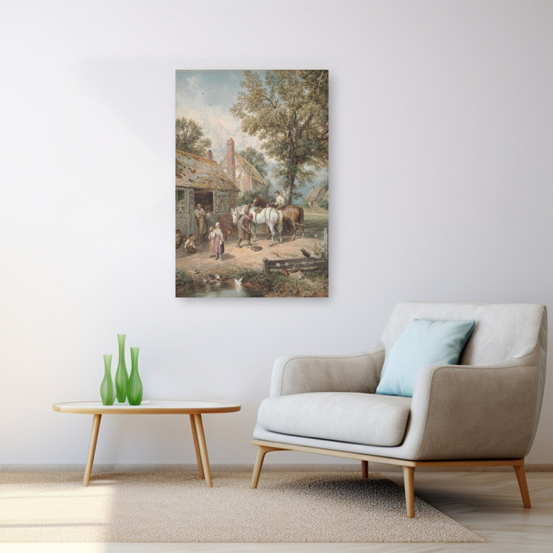 Village Farrier Scene Classic Peaceful Rustic Duck Horse Nature Landscape Wall Art Print 1 Piece Wrapped Canvas Wall Art