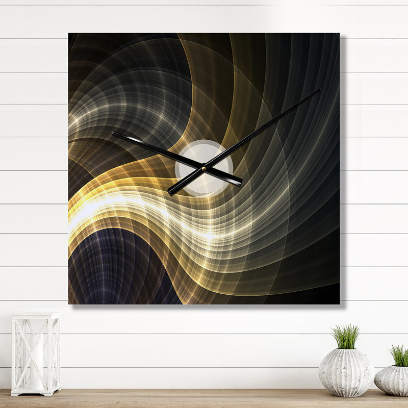 Horloge murale moderne jaune avec lumière fractale, Petit