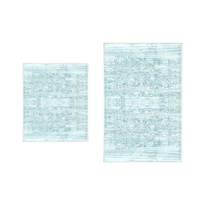 Ensemble de tapis de bain 2 pièces McGuffey, Turquoise / blanc