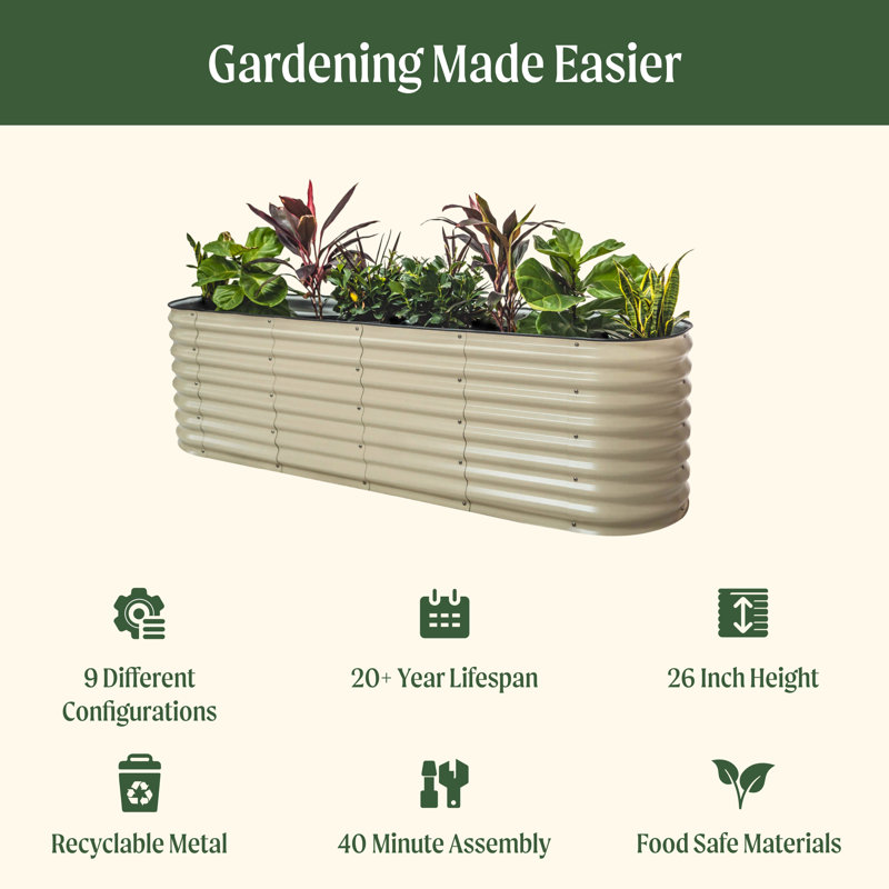 26" Tall 9 In 1 Modular Metal Outdoor Raised Garden Bed, Modern Gray