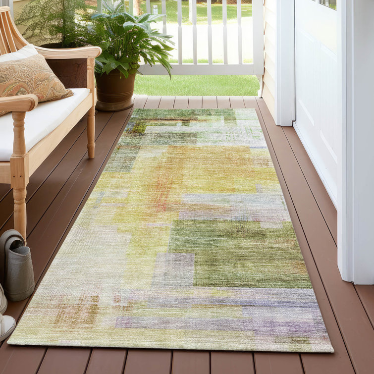 Machine Washable Indoor/Outdoor Chayden ACN1067 Green Rug