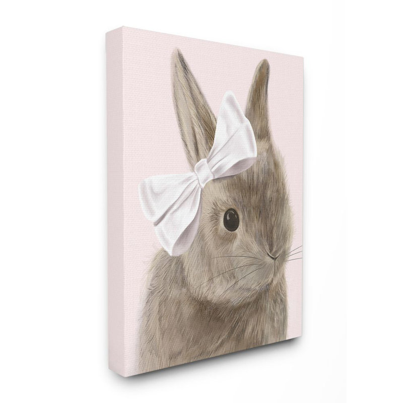 «Bunny Pink Bow Kids Animal Dessin» par Daphne Polselli, reproduction d'art, H 48 po x l 36 po, Toile