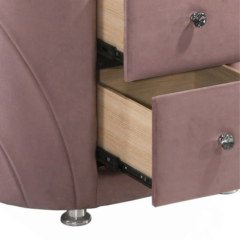 Pink Upholstered 2-Drawer Nightstand