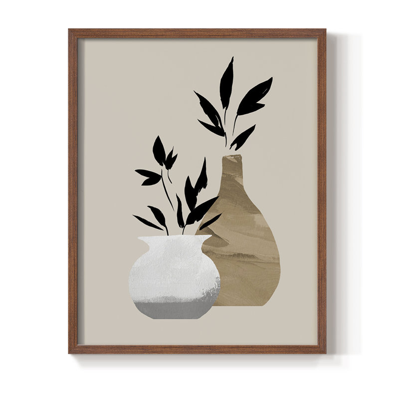 «Simple Bud Vases I», reproduction encadrée - bois massif, H 10 po x l 8 po, Brun