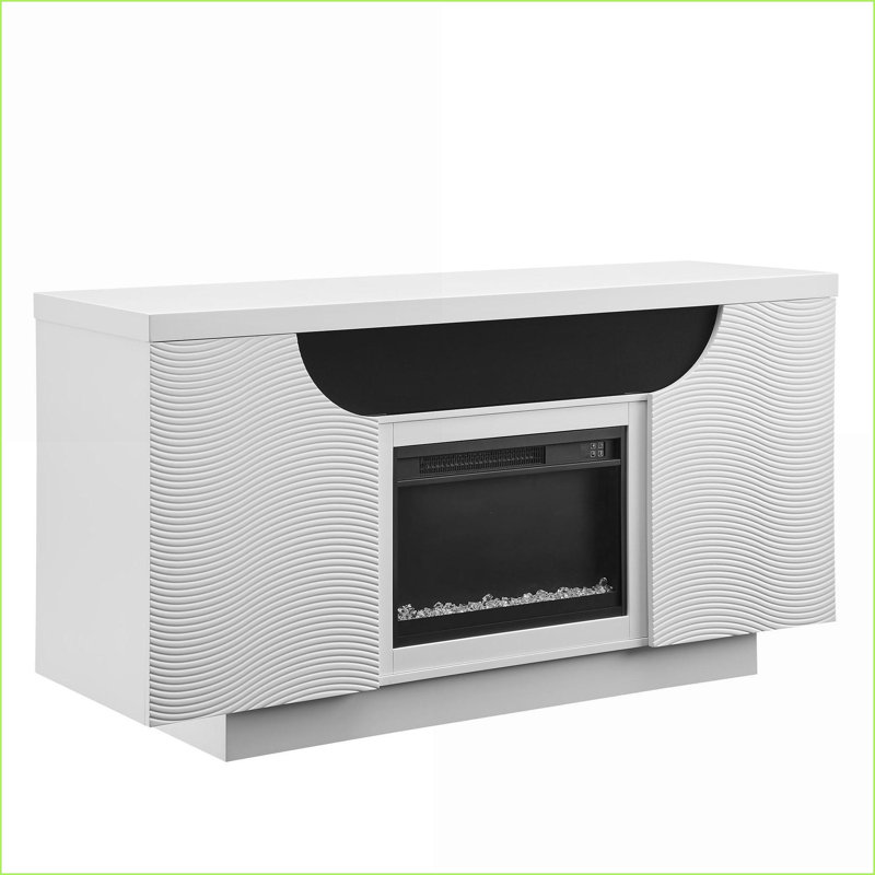 Electric Fireplace 66” Modern Ivory | Freestanding | Solid Wood+MDF