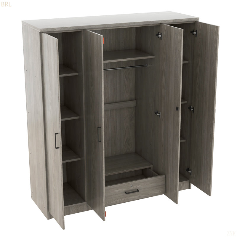 4-Door Wardrobe With 1 Drawer, Grey
