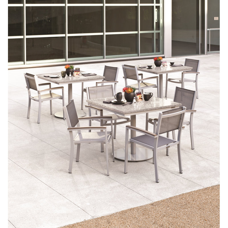 Travira Stacking Patio Arm Chair, Titanium Basketweave, Tekwood vintage, Flint