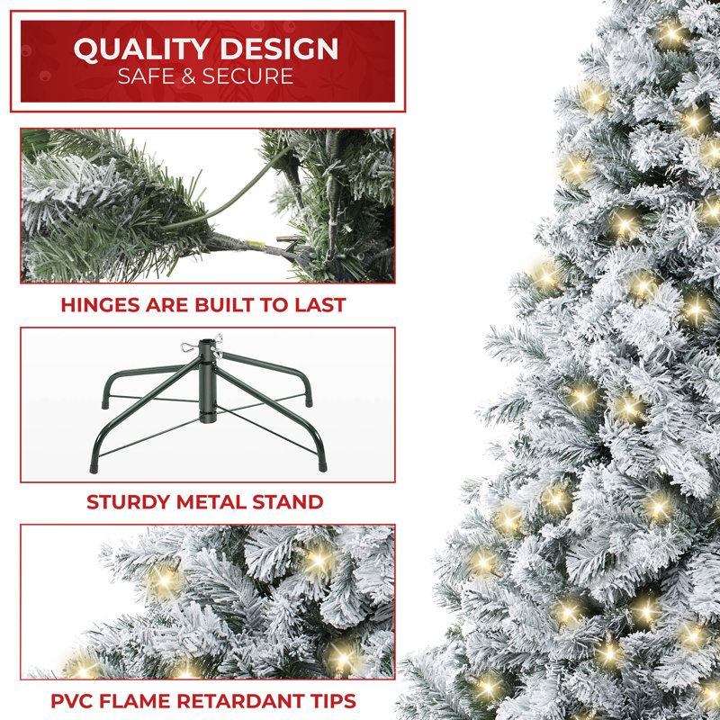 6ft Pre-Lit Snow-Flocked Pine Christmas Tree with Metal Stand