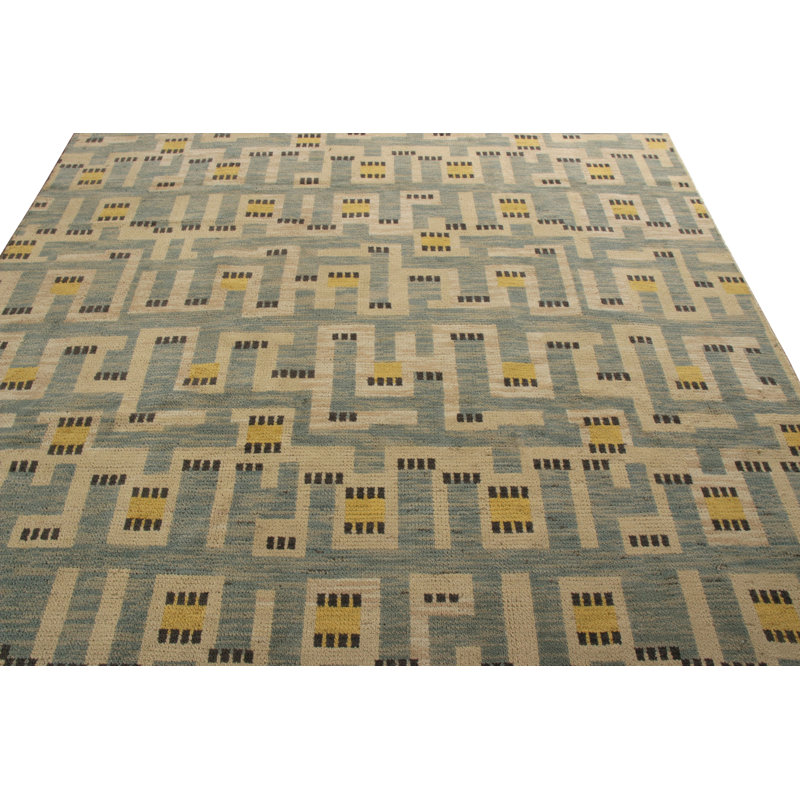 Scandinavian Hand Knotted Wool Geometric Area Rug, Rectangle 5' x 7'