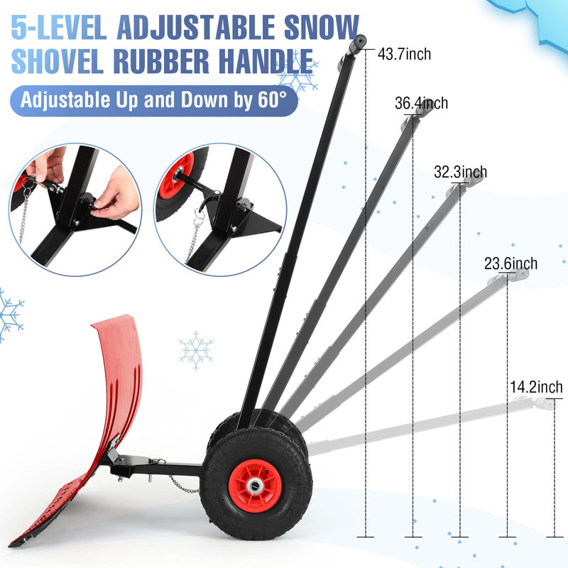 Pelle à neige robuste avec roues, poussoir à neige ergonomique et à angle réglable pour les allées, les jardins et les allées