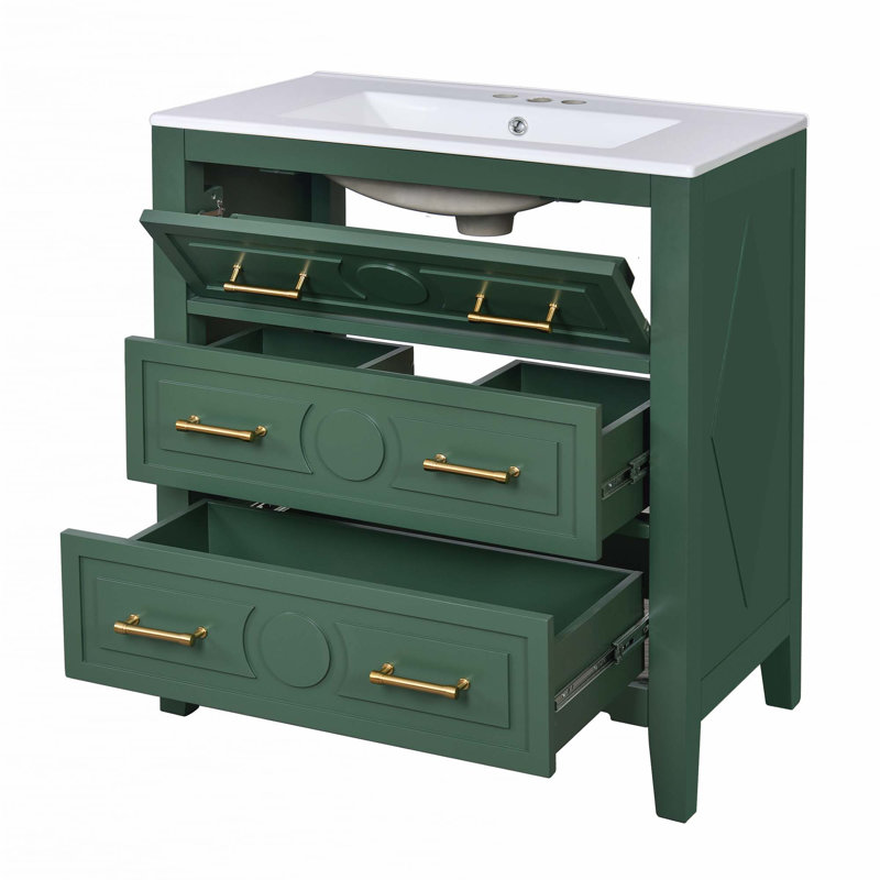 Meuble-lavabo 30 po avec lavabo en céramique, Vert