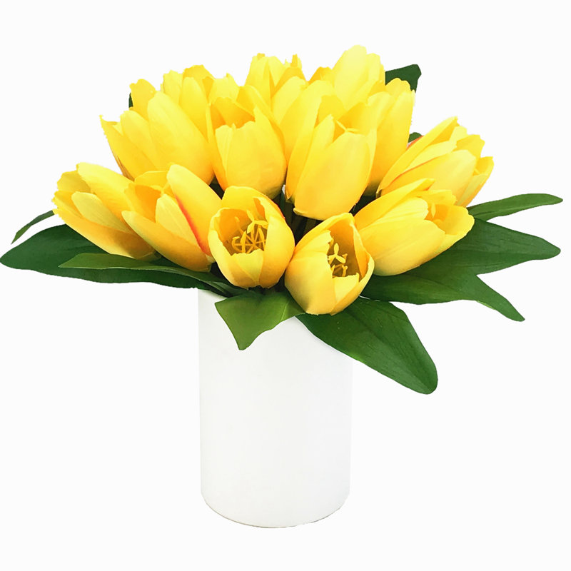 Silk Tulip Arrangement in Vase, Yellow