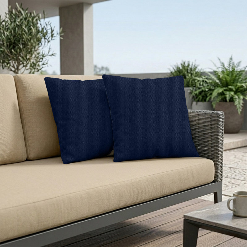 Pack of 2 Sunbrella® Outdoor Throw Pillows, Square Throw Pillows Inserts with Covers, Decorative Couch Pillows, Blue