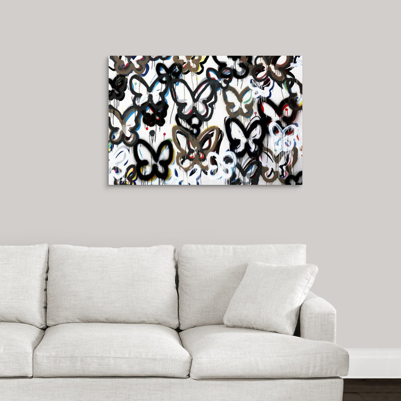 « papillon de fond ii », peinture sur toile, Toile tendue, H 24 po x l 36 po x P 1,25 po