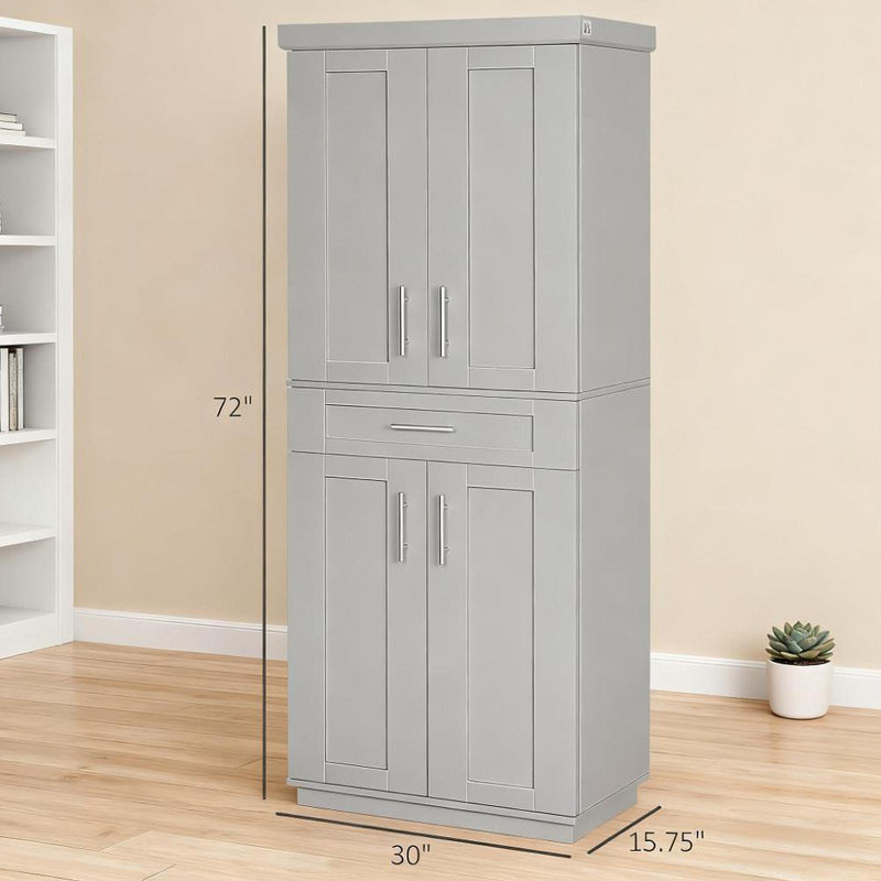 Armoire autoportante moderne Kitchen Pantry, Gris