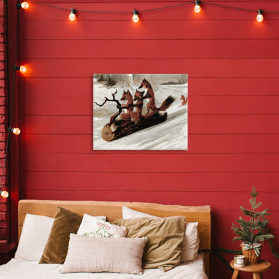 Renards, traîneau sur toile de bois rond, design par Arlington Prints