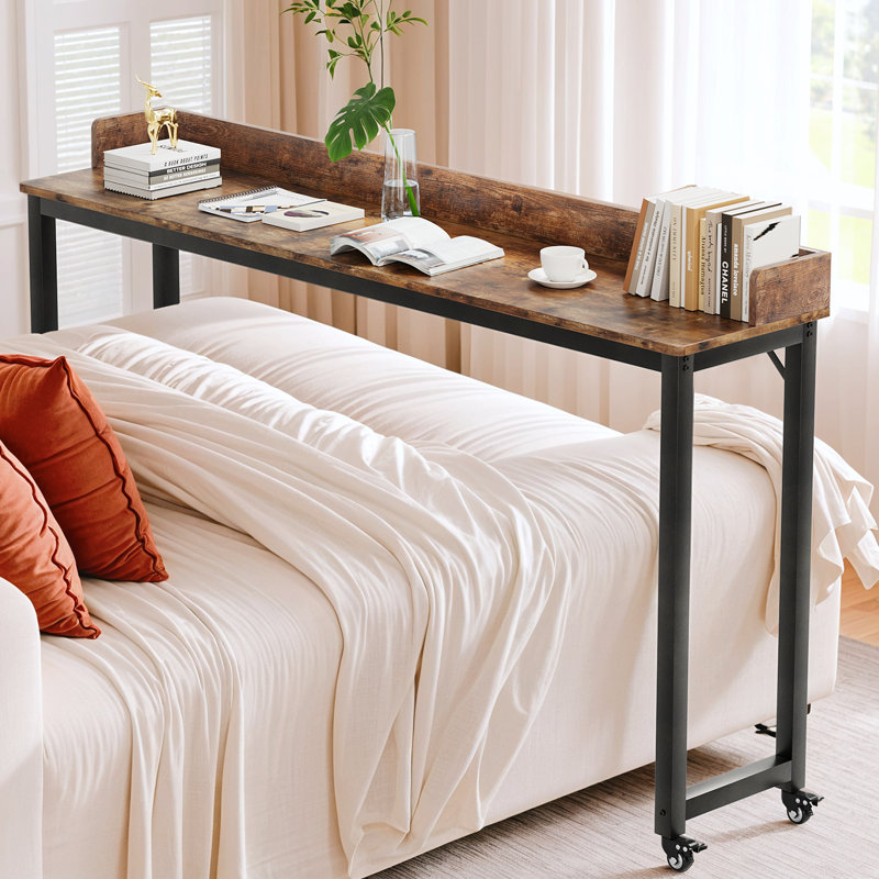 Overbed Table with 360° Wheels, Queen Size Mobile Bed Desk with Heavy Duty Metal Leg, Sturdy Laptop Cart & Dining Table for Bedroom, Living Room, Hospital Use