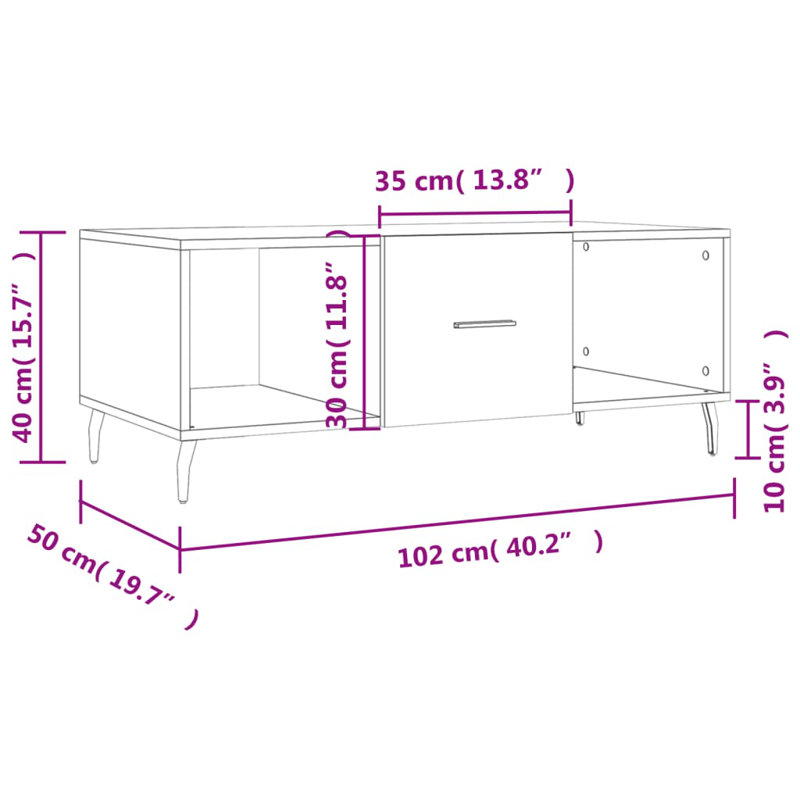vidaXL Coffee Table White 40.2x19.7x15.7" Engineered Wood