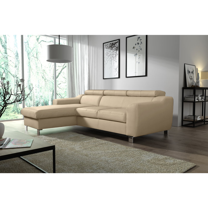 Alford Faux Leather Corner Sofa with Sleeping Function and Storage, Beige, Left Hand Facing