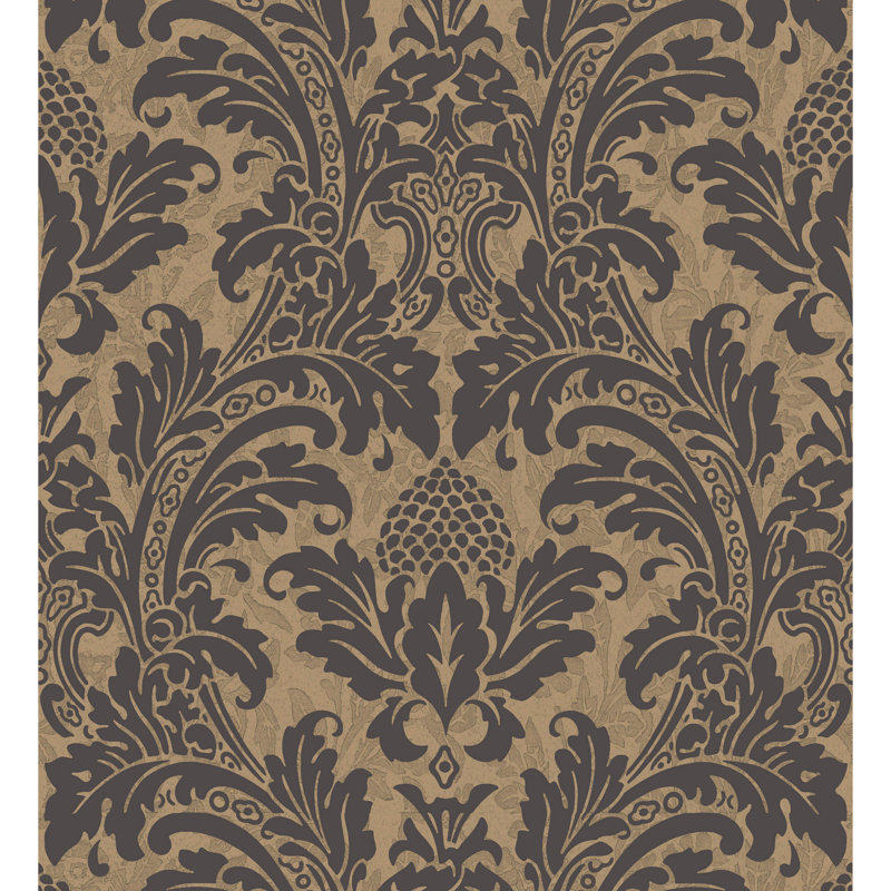 Albemarle Blake Damask Wallpaper Roll, Black/Gold