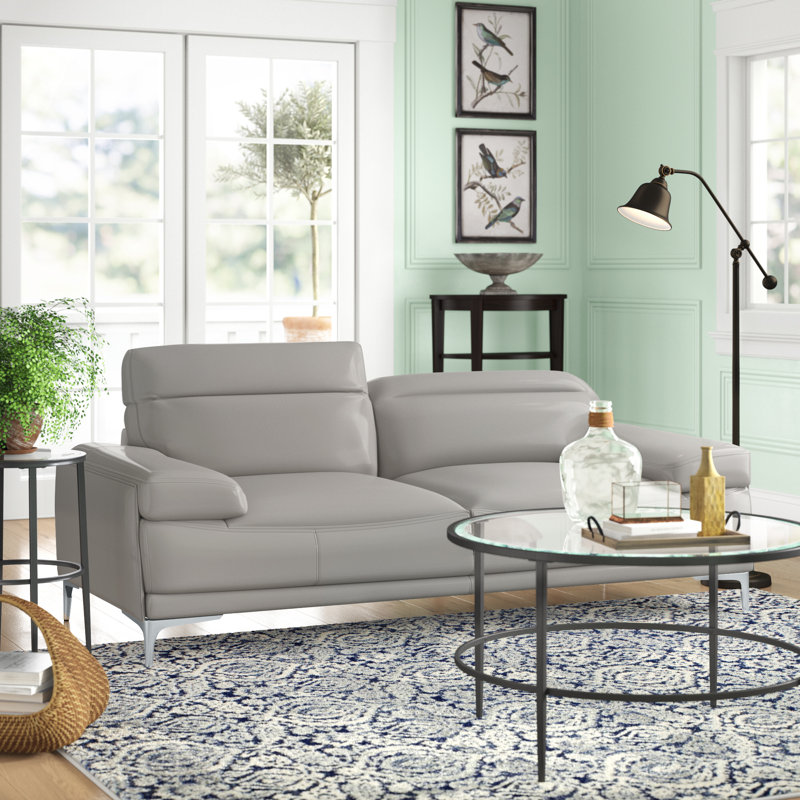 Mcglynn Upholstered 86'' Sofa, Light Gray Faux Leather, 36.6" H x 72" W x 38" D