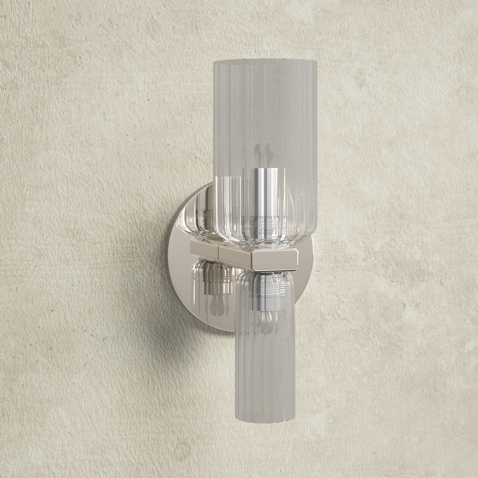 2 Light Glass Dimmable Candle Wall Light, Polished Nickel