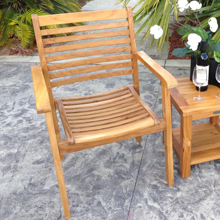 Cilla Teak Wood Premium All-Weather Wicker Outdoor Stacking Dining Armchair