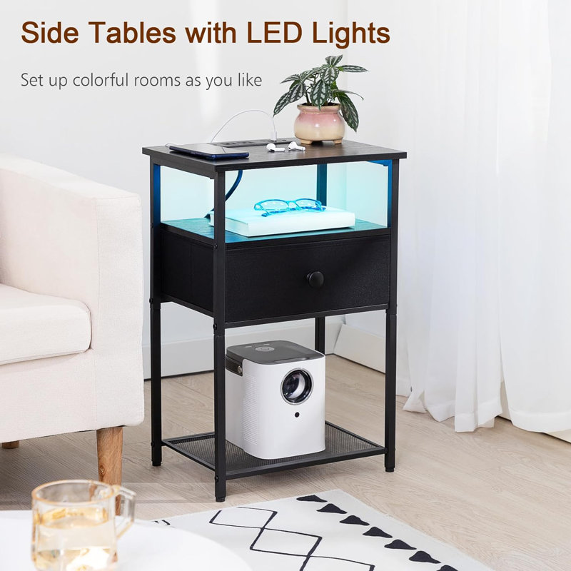 Kiler 15.35'' W Metal Nightstand, Gray/Black