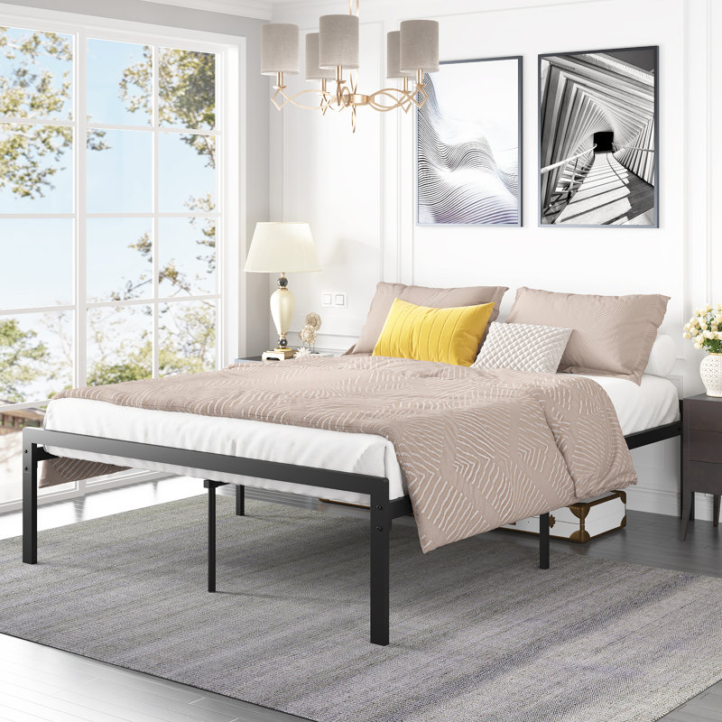 Hostivice Black Square Tube Metal Platform Bed with storage, Queen