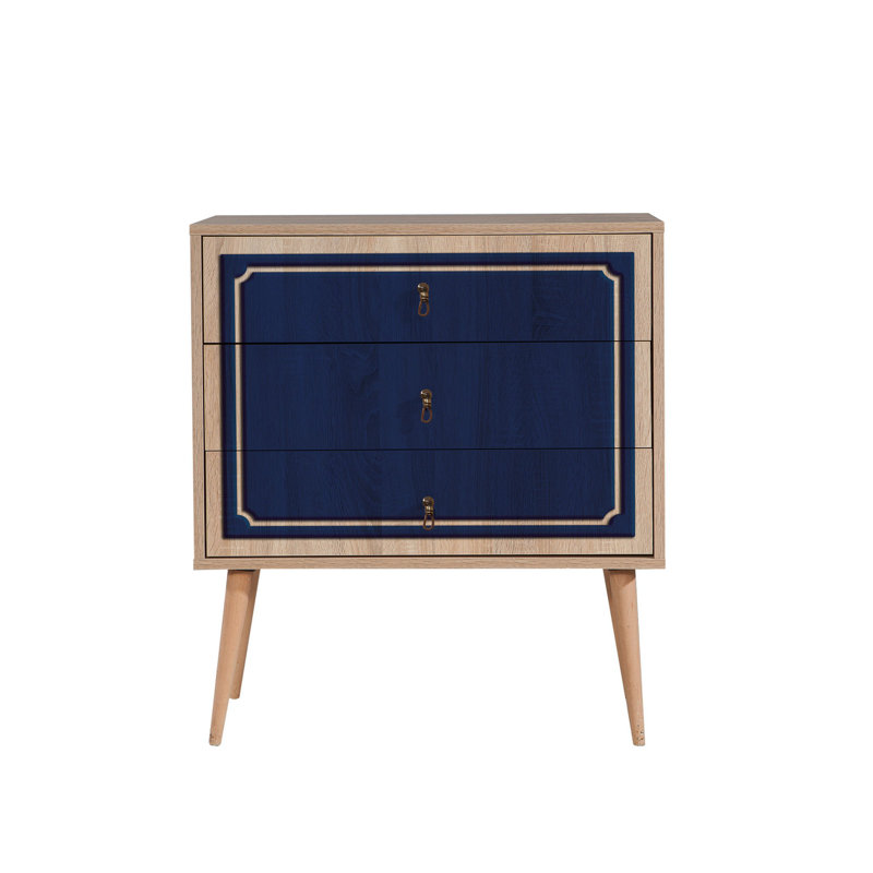 Commode 3 tiroirs l 31,5 po Bostick, Bleu/beige