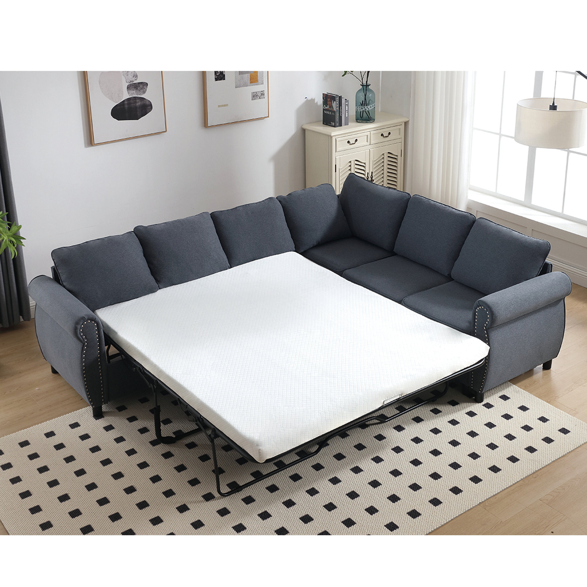 Latitude Run® 2 In 1 Pull Out Bed, 6 Seater Sleeper Couch, L Shaped ...