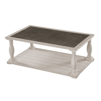 Farmhouse Rectangular Coffee Table with Turned Spindle Solid Wood Legs