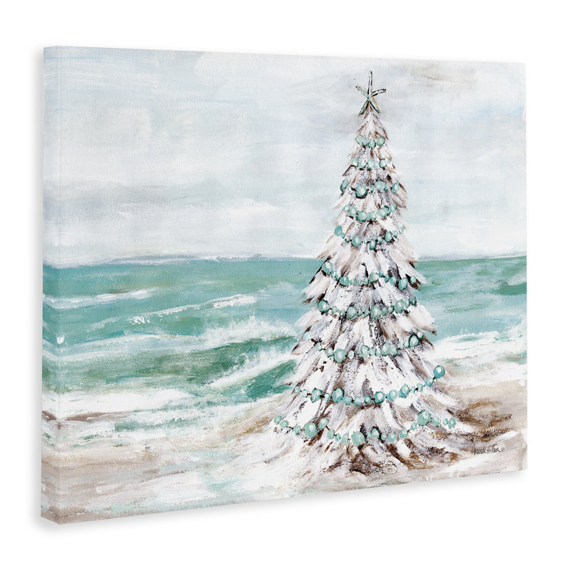 «Snowy Christmas Tree on Beach», art mural sur toile par Amanda Hilburn, H 36 po x l 48 po x P 1,5 po